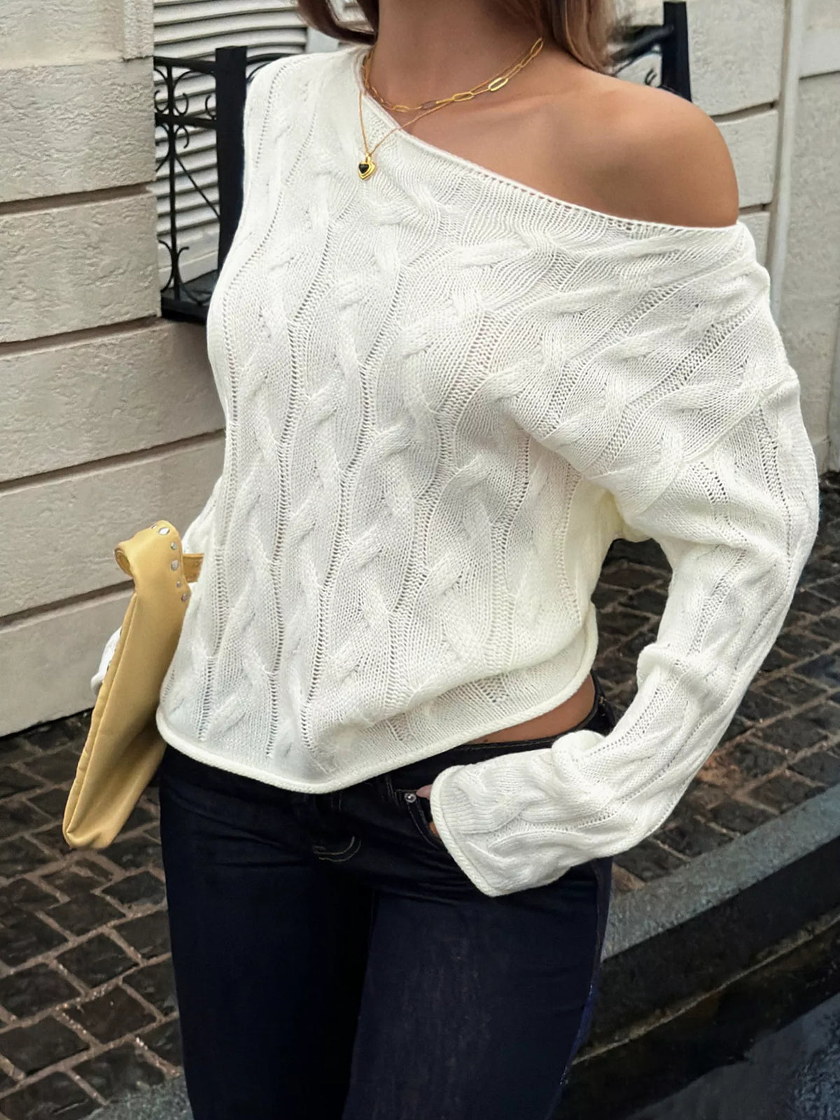 Cable Knit Boat Neck Sweater