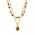 2 Piece Natural Stone and Gold Chain Necklace with Pendant