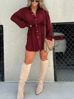 Full Size Button-Down Mini Shirt Dress Plus Size