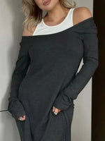 Contrast Long Sleeve Maxi Dress - Ladyez