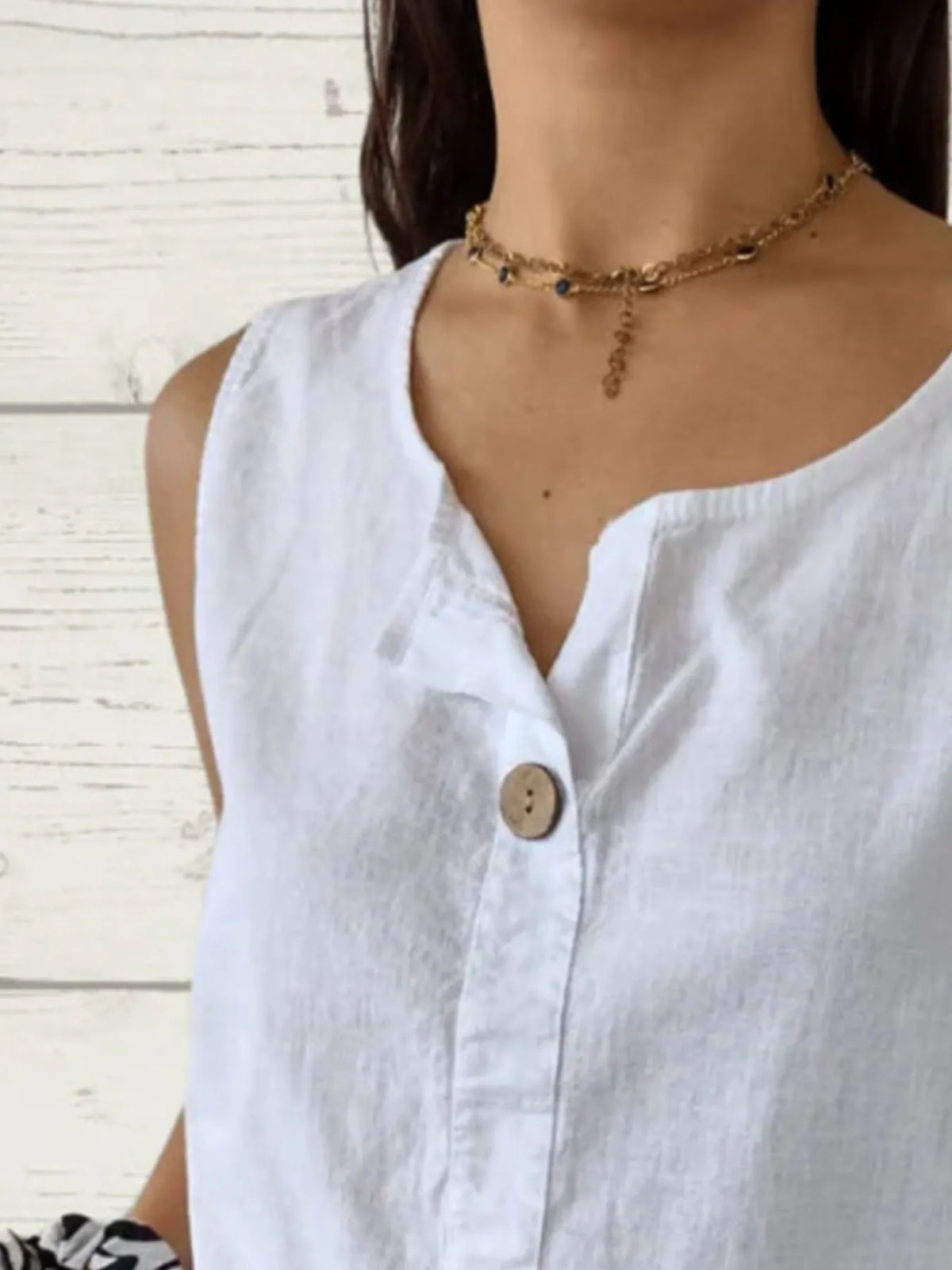 Full Size Casual Linen Sleeveless Blouse Plus Size - Ladyez