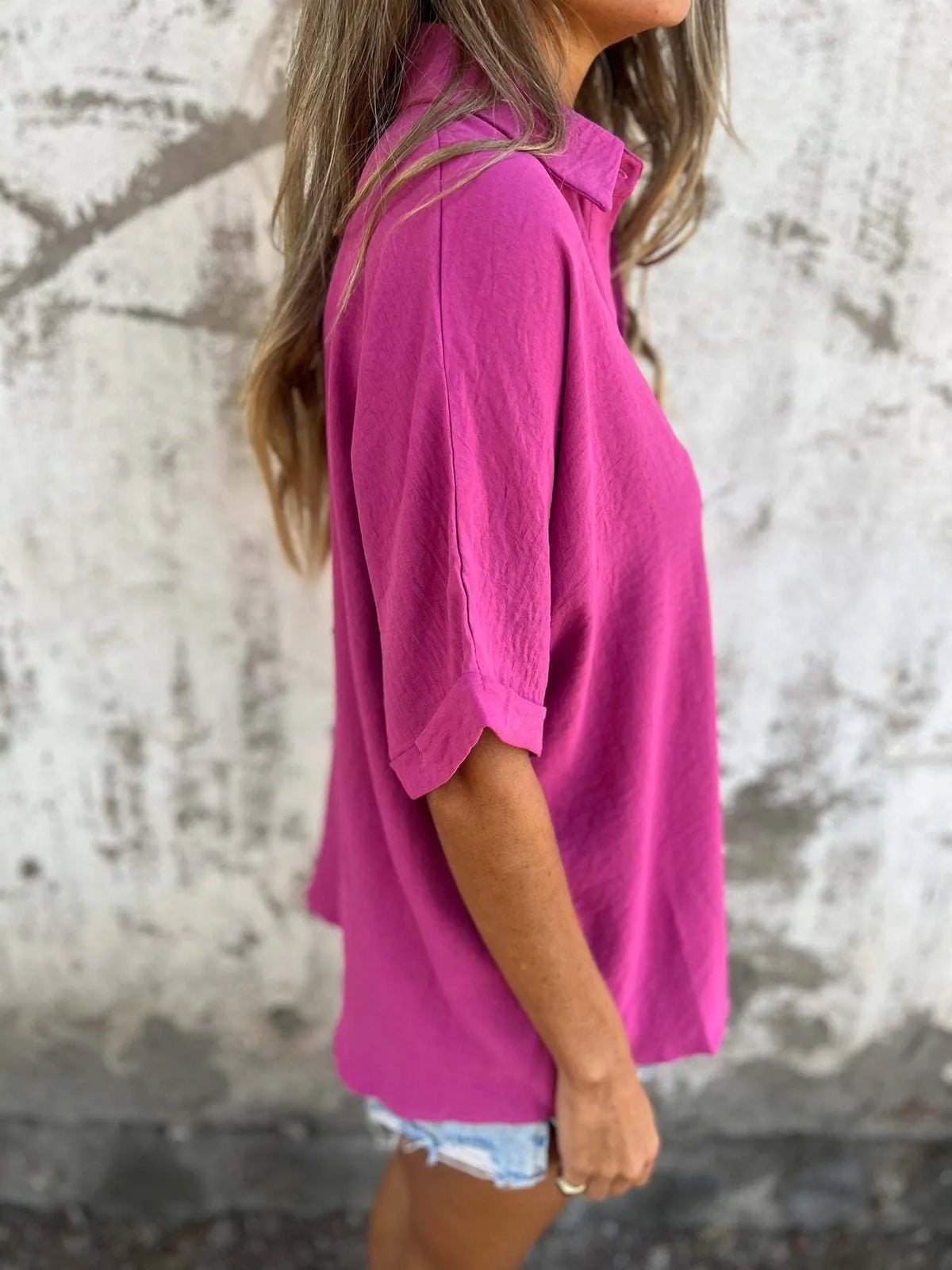 Full Size Casual Button Down Short Sleeve Loose Shirt Plus Size - Ladyez