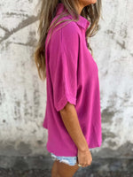 Full Size Casual Button Down Short Sleeve Loose Shirt Plus Size - Ladyez