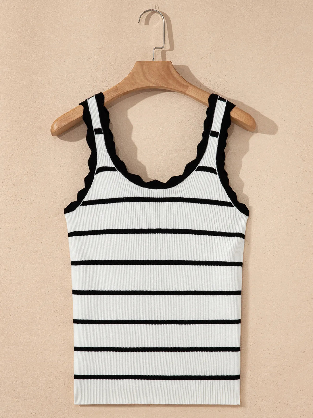 Stripe Scalloped Edge Crew Neck Knit Tank Top - Ladyez