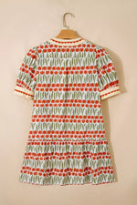 Tulip Floral Print Cotton Puff Short Sleeve Mini Dress