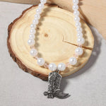 Pearl Beaded Cowboy Boot Necklace