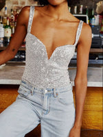 Sequin Wide Strap Bodysuit - Ladyez