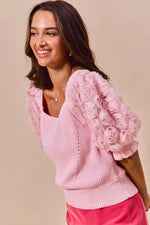 SO ME Rosette Sleeves Square Neck Sweater Knit Top