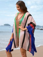 Openwork Color Block Plunge Cover-Up - Ladyez