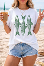 Full Size Unique Fish Graphic Casual Round Neck Tee Plus Size