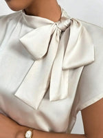 Satin Bow Tie Neck Blouse - Ladyez