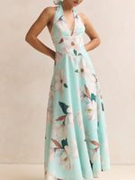 Floral Print Halter Neck Maxi Dress