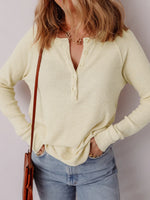 Textured Knit Half Buttons Henley Top
