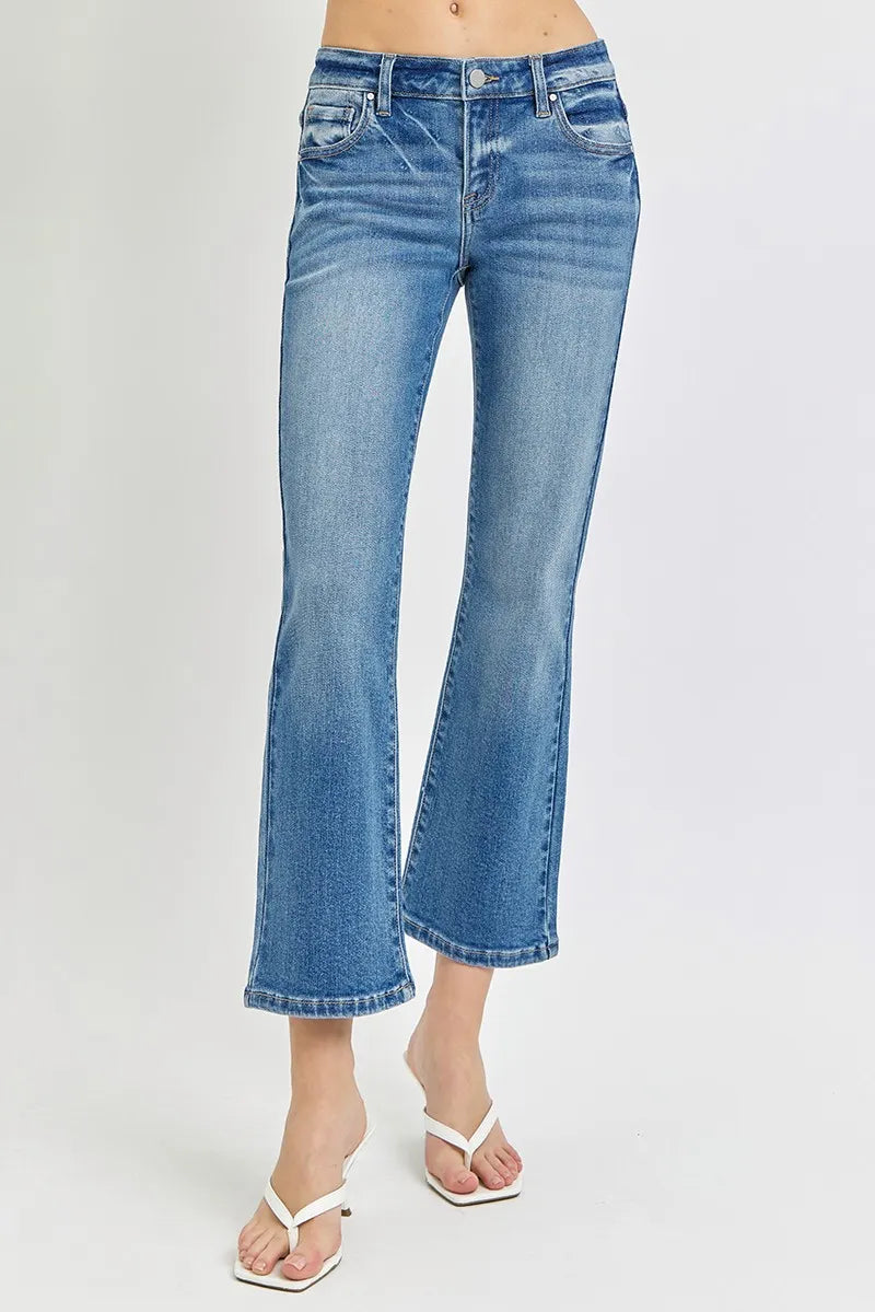 RISEN Full Size Low Rise Crop Flare Jeans Plus Size - Ladyez