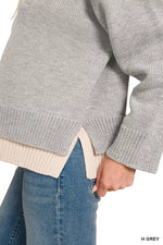Zenana Dual-look Collared V-neck Sweater