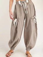 Stripe Drawstring Cargo Jogger Pants with Pockets