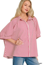 Zenana Oversized Stripe Button Down Shirt