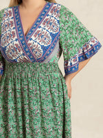 Plus Size Floral Print Smocked Waist Maxi Dress