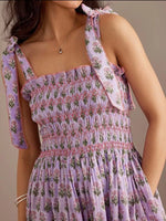 Floral Smocked Tie-Shoulder Midi Dress