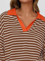Striped Contrast Collar Long Sleeve Top