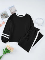 Contrast Trim Round Neck Top and Pants Set