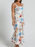 Seashell Print Scalloped Midi Dress