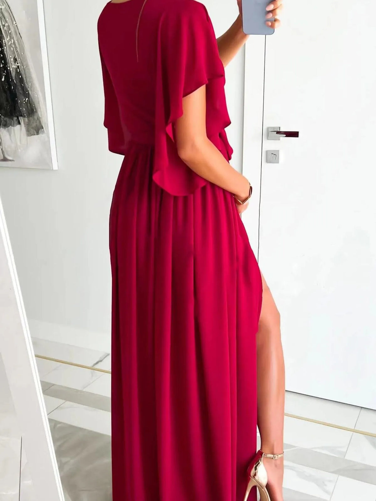Flutter Sleeve Surplice Tie Waist Dress - Ladyez