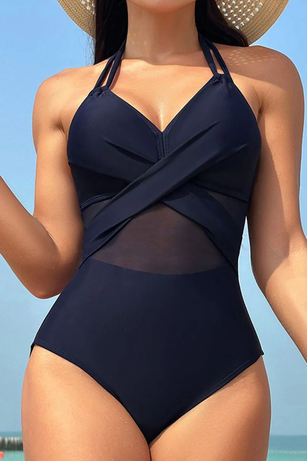Crisscross Halter Neck One-Piece Swimwear - Ladyez
