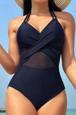 Crisscross Halter Neck One-Piece Swimwear - Ladyez