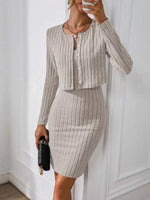 Ribbed Knit Bodycon Cami Dress with Cardigan