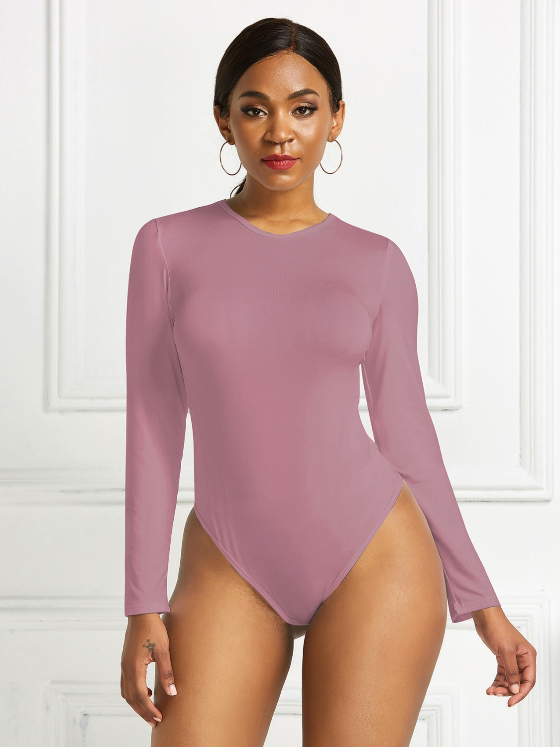 Round Neck Long Sleeve Bodysuit - Ladyez