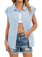 Plaid Button Up Cap Sleeve Shirt