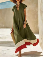Color Block Hem V-Neck Maxi Dress