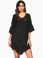 Backless Cutout Three-Quarter Sleeve Cover Up - Ladyez