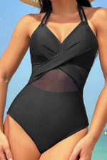 Crisscross Halter Neck One-Piece Swimwear - Ladyez