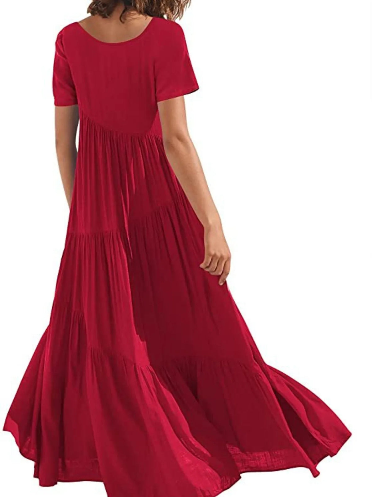 Round Neck Tiered Ruffle Maxi Dress - Ladyez