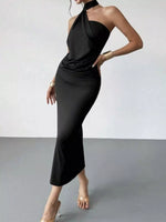 Halter Neck Ruched Bodycon Midi Dress
