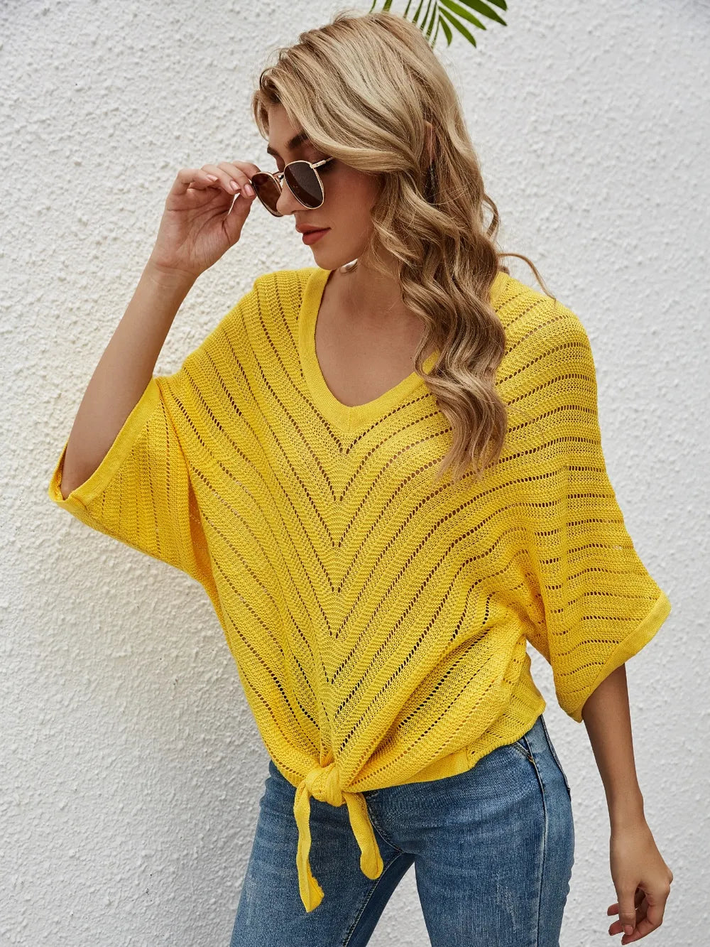 Openwork Batwing Sleeve Cover-Up - Ladyez