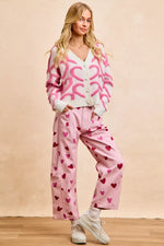 BiBi Textured Heart Buttoned V Neck Cardigan