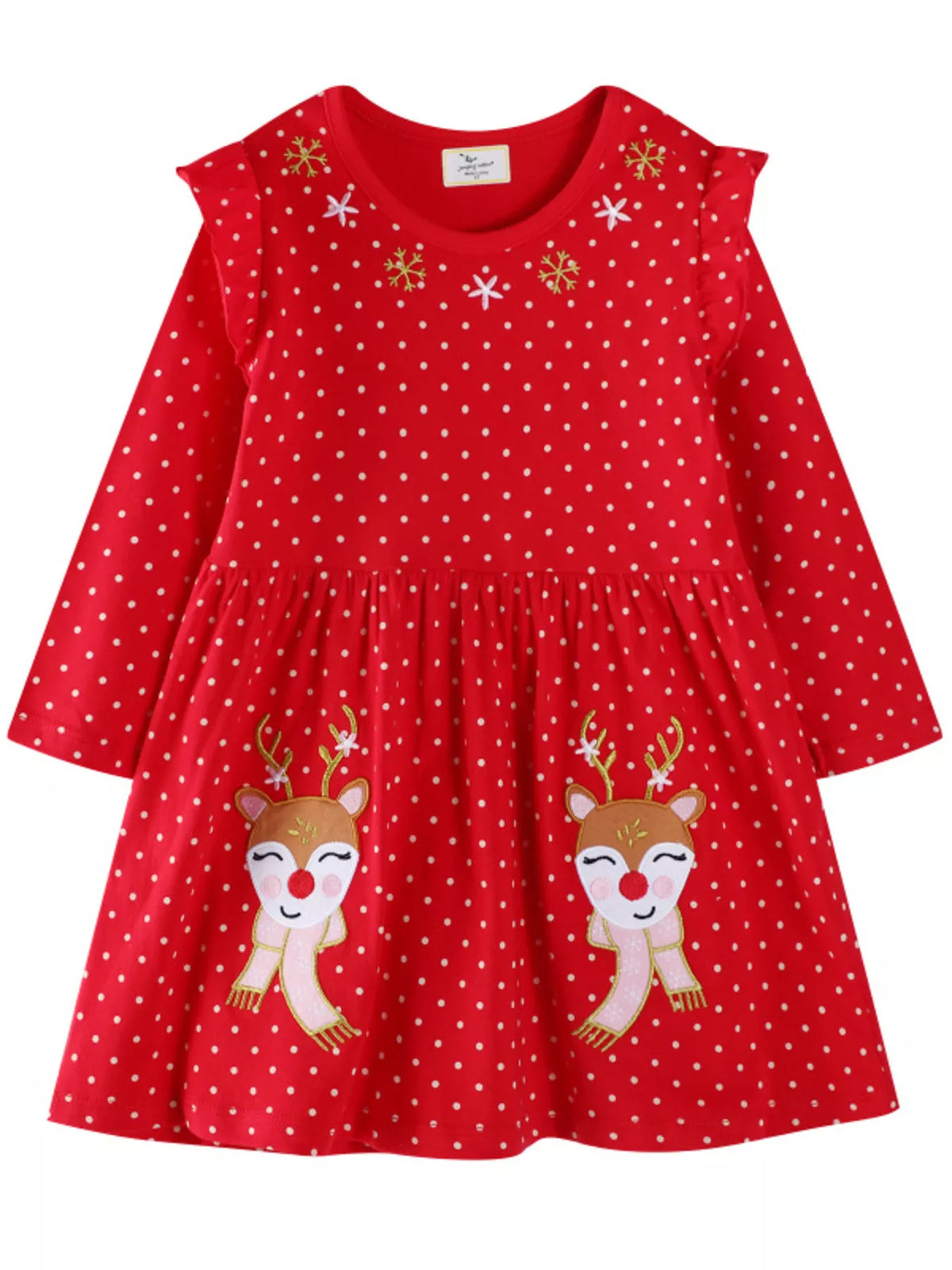 Children's Christmas Reindeer Polka Dot Long Sleeve Dress