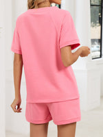Notched Short Sleeve Top and Shorts Set