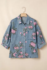 Floral Print Button Up Denim Shirt