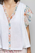 POL V-Neck Floral Ruffle Sleeve Blouse