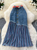Full Size Striped Patchwork Denim Skirt Plus Size