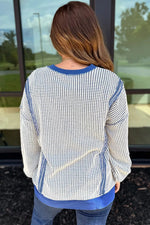 Contrast Stitching Slit Round Neck Sweatshirt