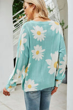 Angel Wings Daisy Print Openwork Round Neck Sweater