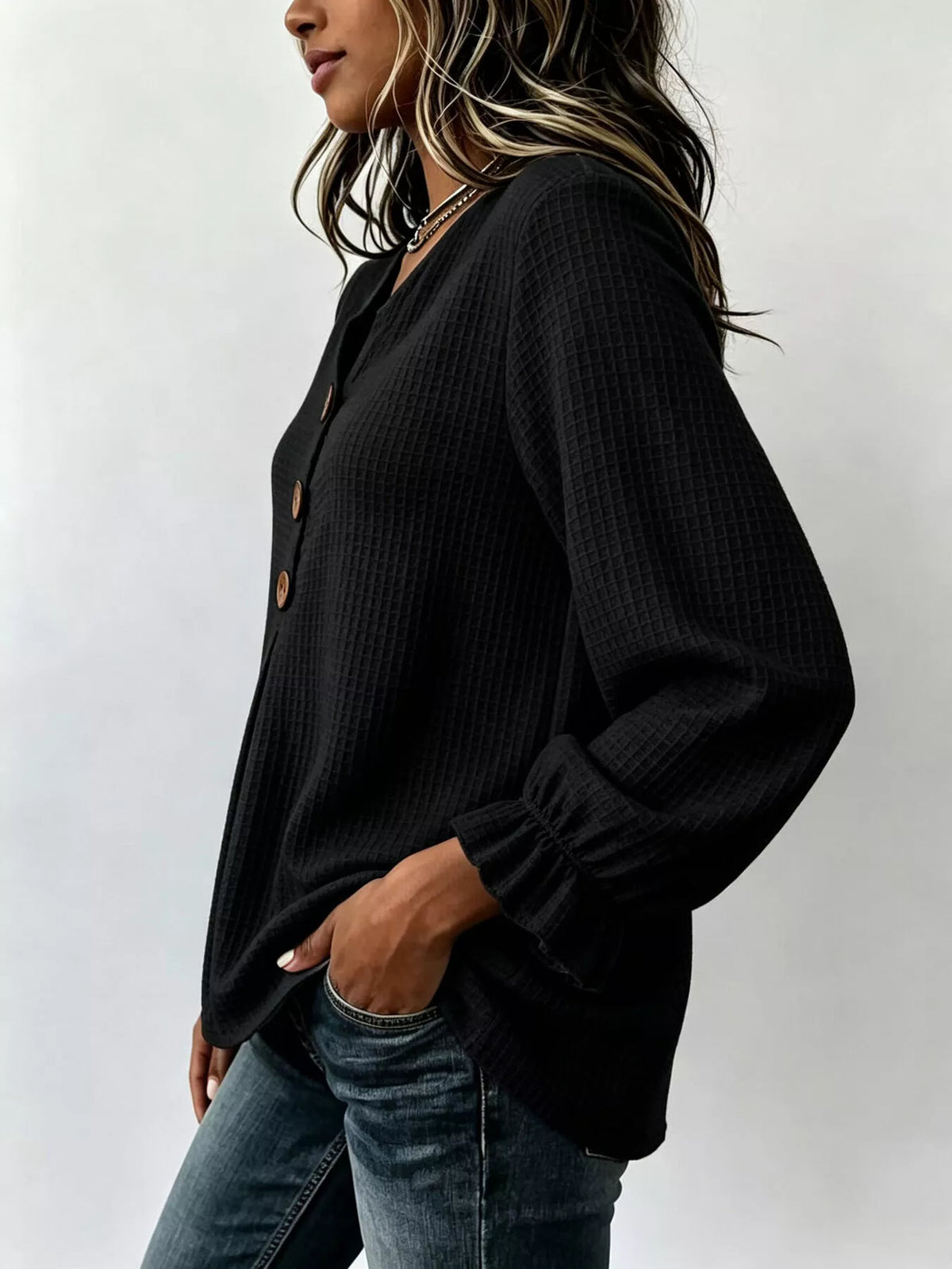 Waffle Knit Long Sleeve Top