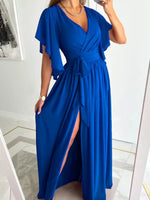 Flutter Sleeve Surplice Tie Waist Dress - Ladyez