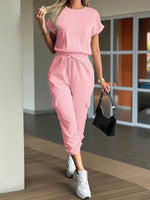 Round Neck Short Sleeve Top and Pants Set