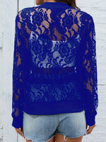 Sheer Lace Zip Up Long Sleeve Jacket - Ladyez